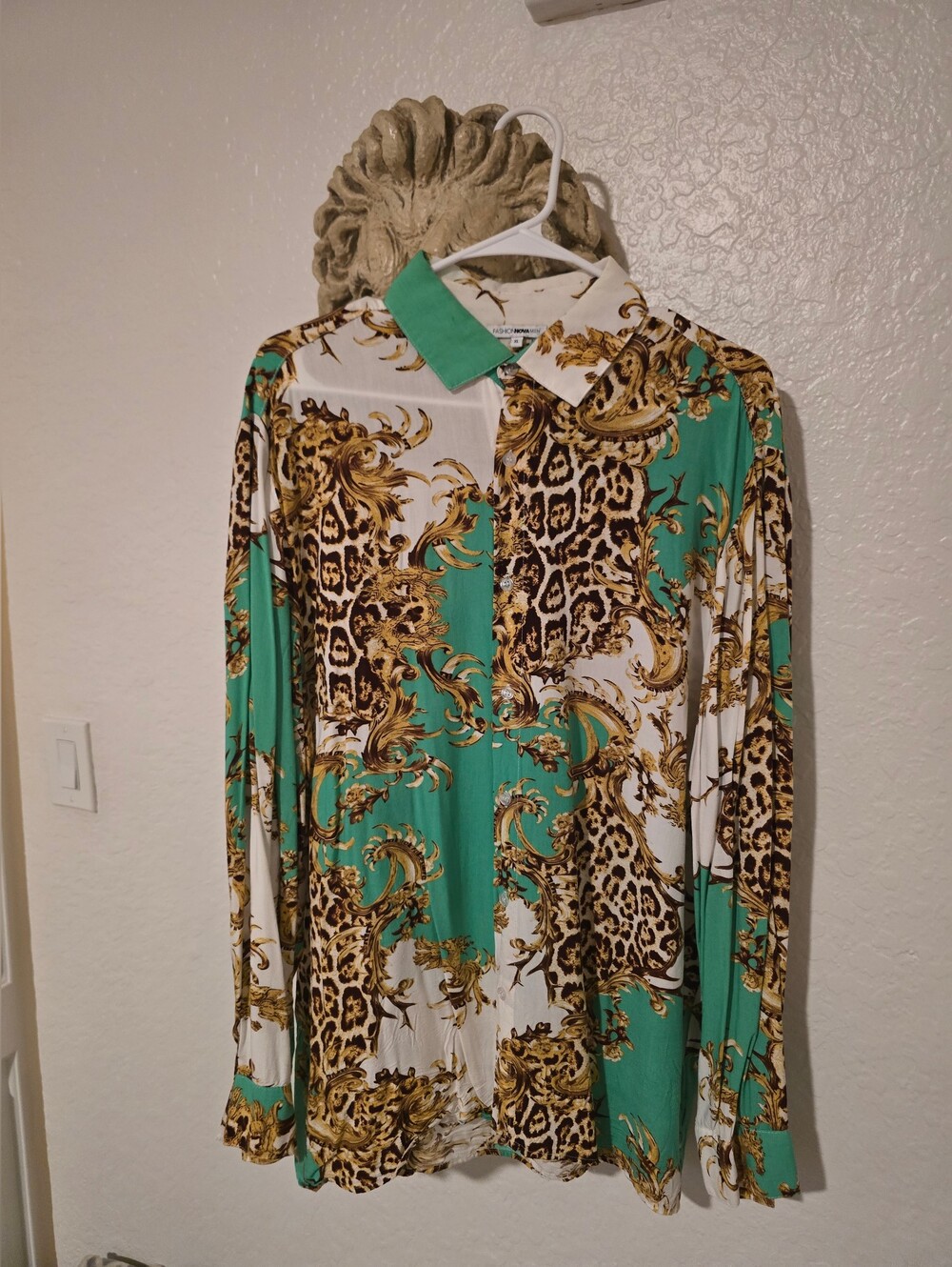 Fashion Nova Green and Brown Patterned Shirt